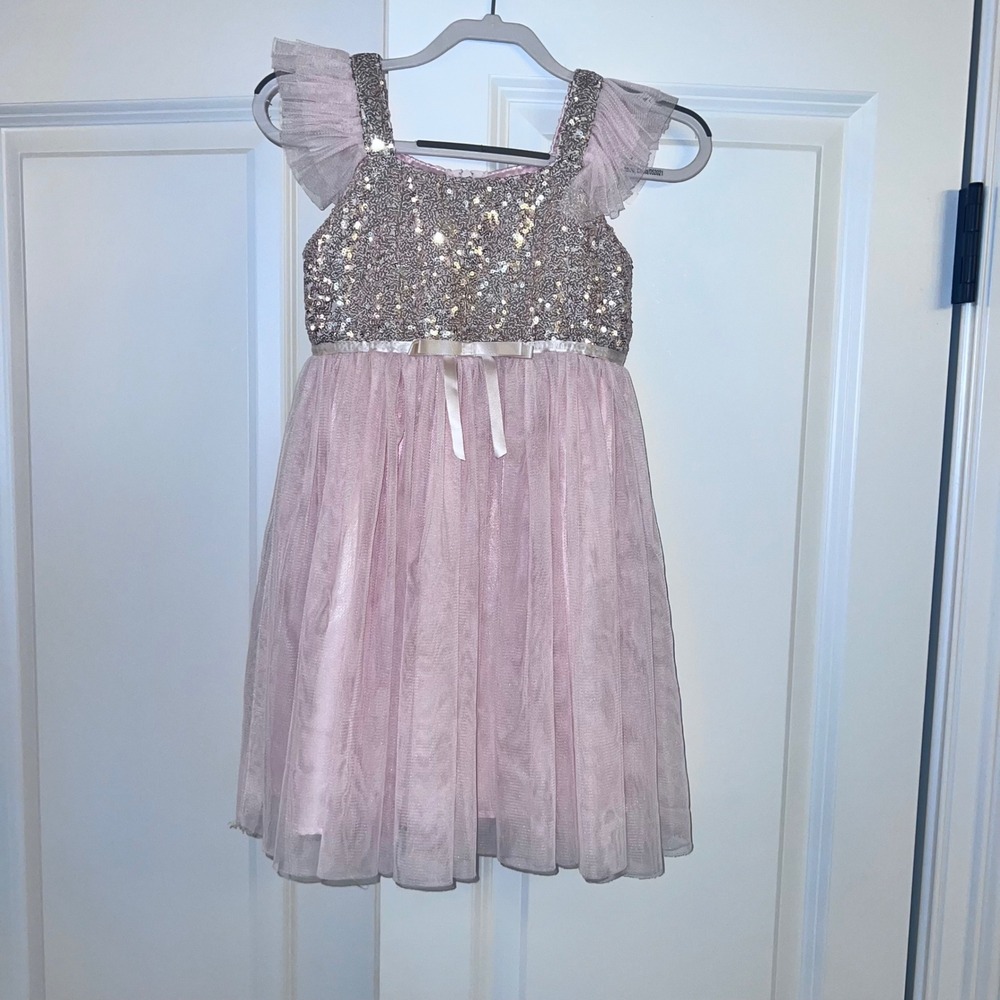 Popatu Sequin Tutu Dress Kids Size 4 Pink Excellent Ruffle Sleeve Party Formal‎